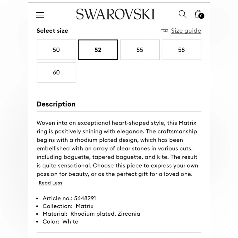 Swarovski Matrix Crystal Heart Ring, Mixed Cuts, Rhodium Plated - Picture 12 of 17